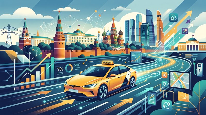 Современная иллюстрация тенденций рынка такси Москвы 2026 года для сайта проката автомобилей Gtbox